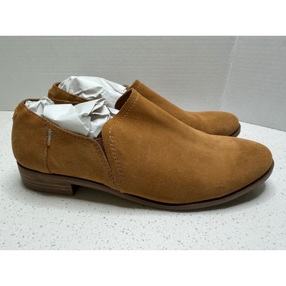 TOMS Deia Honey Brown Suede Slip On V-Cut Ankle Booties Womens 9.5